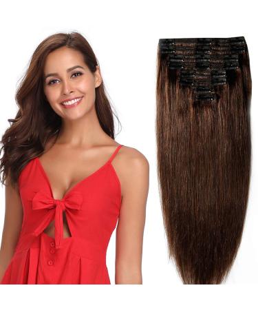 Clip in Extensions Real Hair - 8 PCs 18 Clips 100% Remy Dark Brown (60cm 170g) | International Shipping Available - Buy Online on GoSupps.com