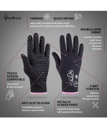 TrailHeads Power Stretch Women's Running Gloves - Black/Pink | Thermal & Stylish for Cold Weather Runs - Buy Online on GoSupps.com