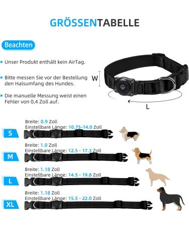 Premium IP68 Waterproof Airtag Dog Collar - Reflective & Durable for Medium-Sized Dogs | Apple Airtag Holder | Black - Buy Online on GoSupps.com