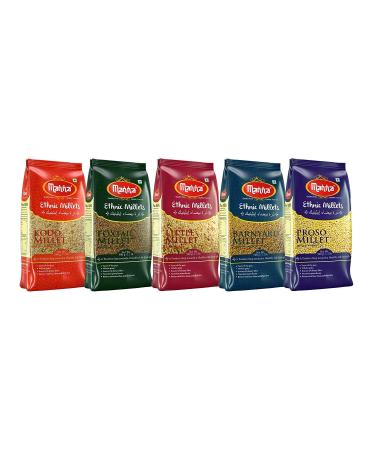 Manna Millets 5.5 lb - Natural Grains | Hulled Millet | Foxtail, Kodo, Little, Barnyard, Proso (Each 1.1 Pounds) | Finest Gluten-Free Whole Grain, Source of Protein, Low Carb, High Fiber & Diabetic Friendly | Alternative to Rice and Quinoa |