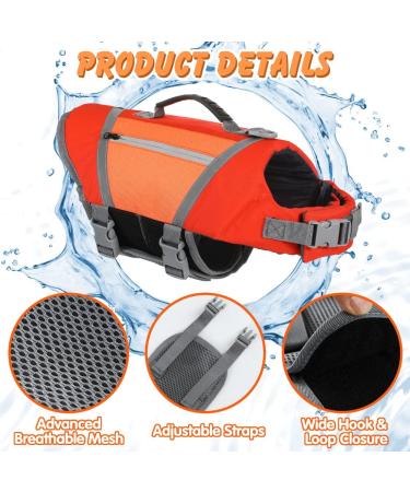 Emust Waterproof Dog Life Jacket - Comfortable Pet Vest for Boats Rafting & Canoeing - Medium Size with Rescue Handle & Leash D-Ring (Orange) - Buy Online on GoSupps.com