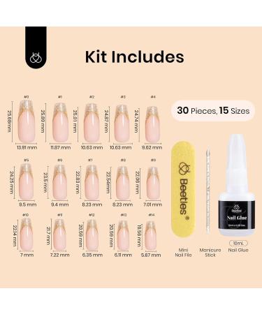 Beetles Press On Nails - 30 Pcs Medium Square Nude Pink Champagne Glitter - Easy DIY False Nails with Strong Glue - Perfect Gifts for Women & Girls - Buy Online on GoSupps.com