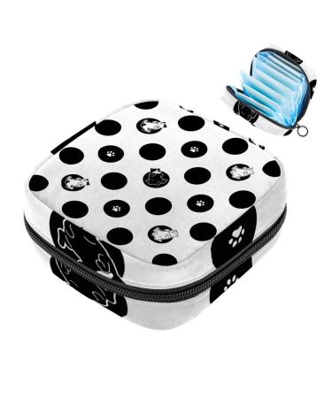 MUOOUM Cat Kitten Sleeping Polka Dot Sanitary Napkin Storage Bag Portable Period Bag for Women Teen Girls Menstrual Cup Pouch Nursing Pad Holder Multi-colored 10