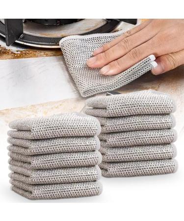 2024 New Multipurpose Wire Dishwashing Rags Premium Metal Wire Dishwashing Cloth Scrubs Cleans Scrubbing Wire Dishwashing Rags Non-Scratch Wire Dishcloth for Dishes Sinks (5) (Silver 10)