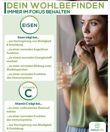Naturally Iron Tablets with Vitamin C | 180 Vegan Iron Bisglycinate Tablets | 20mg Highly Bioavailable | No Additives | Lab Tested | Made in Germany - Buy Online on GoSupps.com