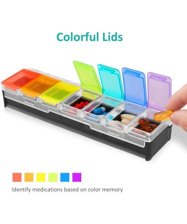 Fullicon Weekly Pill Box 7 Day Large Organiser | Spill Proof Design with Labels | Medicine Vitamin Supplement Organizer (Rainbow Black Paten REGT) - Buy Online on GoSupps.com