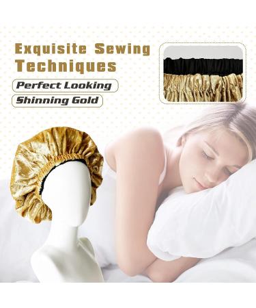 UNCN Large Golden Velvet Bonnet for Curly Hair | Satin Bonnet for Long Braids | Elastic Band Hair Bonnet for Women - Yellow - Buy Online on GoSupps.com