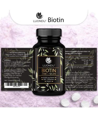 High Dosed Biotin 10 000 mcg - 365 Vegan Tablets for Hair Skin & Nails | Zinc & Selenium Complex | International Shipping - Buy Online on GoSupps.com