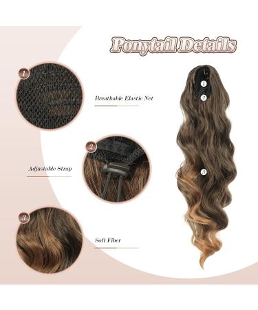 FESHFEN Long Curly Wavy Ponytail Extension 60cm Brown to Auburn - Clip in Synthetic Hairpiece for Women & Girls - Buy Online on GoSupps.com