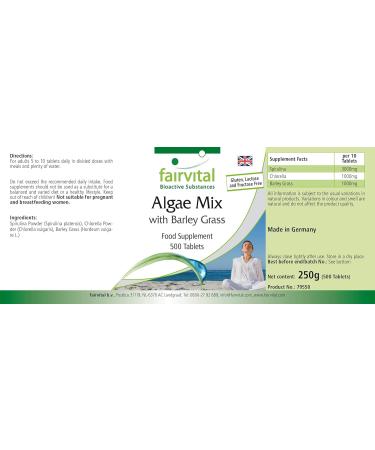 Fairvital | Seaweed mix with 3000mg Spirulina 1000mg Chlorella & 1000mg Barley Grass per daily dose - VEGAN - 500 tablets - Buy Online on GoSupps.com