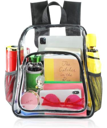 Mildbeer Clear Stadium Backpack with Bottle Holder - 12x12x6 PVC Plastic See Thru Bag for Work, Concerts, and Festivals - Black - Buy Online on GoSupps.com