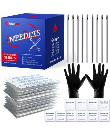 100PCS Mixed Piercing Needles, 12G 14G 16G 18G 20G 20Pcs of Each Disposable Stainless Steel Sterile Body Piercing Needle for Nose Lip Septum Ear Navel Eyebrow Piercing