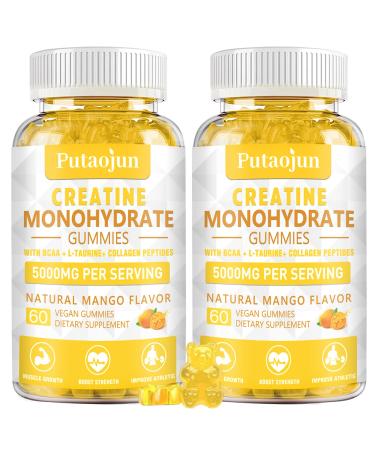 Creatine monohydrate with Vitamin D3 & B12 | Hydrolyzed Collagen & Creatine Gummies Sugar Free for Muscle Strength & Increase Strength | Workout Supplement for Men & Women | 60 Count 2pack