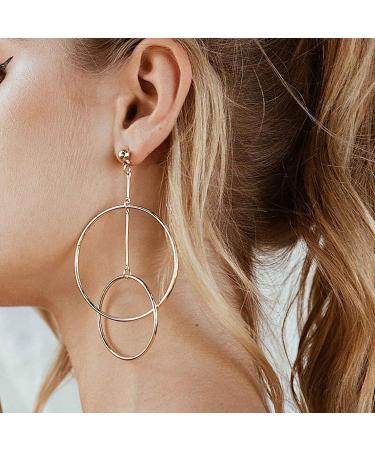 Shop Vintage Hollow Circle Dangle Earrings | Exaggerated Gold Bar Hoop Earrings for Women - International Shipping Available - Buy Online on GoSupps.com