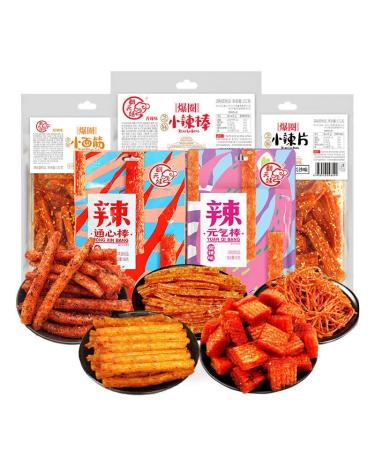 Latiao Combination Pack Spicy Strips Nostalgic Snack Gift Pack Internet Celebrity Snack Food Latiao Big Gluten Instant Snacks Instant Latiao Handmade latiao (406g (5 Big Bags))