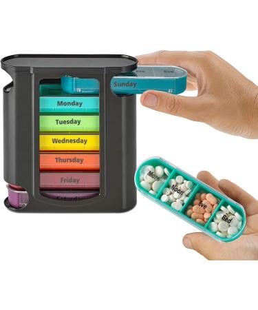 Stackable Daily Pill Organizer - Weekly Medication Reminder (4 Times a Day) - Premium AM/PM Pill Box with 7 Stacking Cases - Vitamins & Medication Organizer - Buy Online on GoSupps.com