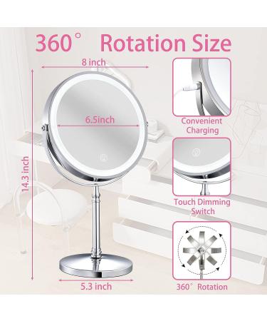 8'' Rechargeable Lighted Makeup Vanity Mirror with 1X/10X Magnification - Touch Sensor Dimming, 3 Colors, 360 Rotation - Cordless - Buy Online on GoSupps.com