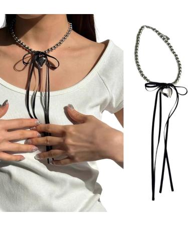 OralGos Heart Shaped Pearl Necklace for Women - Elegant Wedding Party Bow Choker & Imitation Pearl Clavicle Chain in White - Buy Online on GoSupps.com