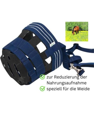 AMKA Muzzle for Horses - Adjustable Feeding Stop with Rubber Insert | Dark Blue Sizes Available - Buy Online on GoSupps.com