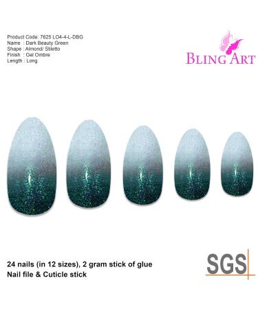 False Nails Bling Art - Grey White Gel Ombre Almond Stiletto Long Fake Tips | Shop Internationally - Buy Online on GoSupps.com