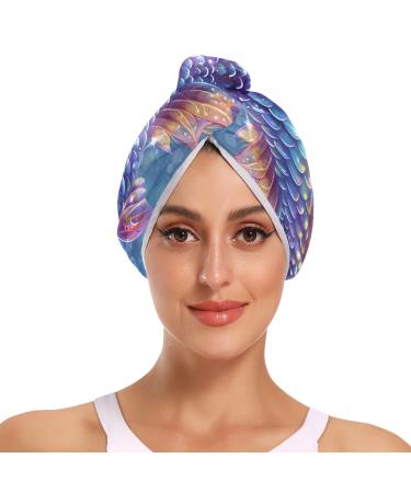 Sparkling Fish Scales Hair Towel 2 Pack Super Absorbent Hair Drying Towel Quick Dry Hair Turbans Head Towel with Button Twisty Wrap for Women Girls