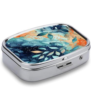 Watercolor Pattern Pill Box - 2 Compartment Portable Medicine Organizer - Decorative Metal Pill Case for Pocket or Purse - Buy Online on GoSupps.com