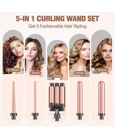 BESTOPE PRO Waver Curling Iron - 3 Barrel Hair Crimper Iron Set Fast Heating 5 in 1 Curling Wand Ideal for All Hair Types Includes Clips & Storage Bag - Rose Gold - Buy Online on GoSupps.com