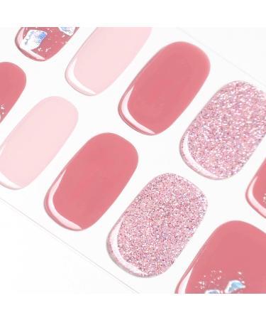 Danni & Toni half hardened gel nail foils (pink sands) pink glitter glossy blind nail set uv gel nail foil nail design nail foil self-adhesive wraps 28 sticker pink sands-de - Buy Online on GoSupps.com