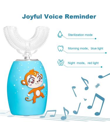 Sunartec Kids Musical Electric Toothbrush | U-Shaped 360 Automatic Toothbrush for Kids 2-10 Years | Rechargeable, 3 Modes, 2 Replacement Bristles | Toddlers Teeth Whitening | Blue - Buy Online on GoSupps.com