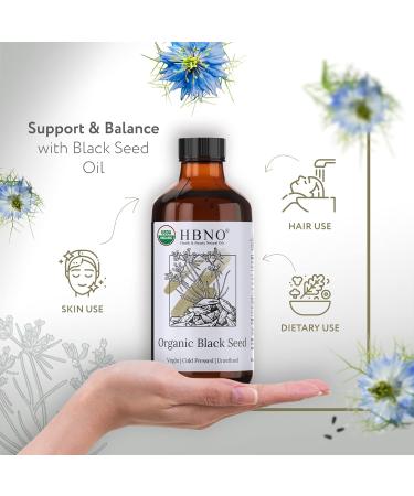HBNO Organic Black Seed Oil 8 oz - USDA Certified, 100% Pure, Cold Pressed - For Face, Body, Hair - Black Cumin Seed Oil - 8 Fl Oz - Buy Online on GoSupps.com