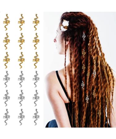 WLLHYF 18 Pieces Loc Snake Hair Braid Accessories Metal Hair Clips Decoration Spiral Serpent Celtic Hair Cuffs Dreadlock Spiral Coil Hair Jewelry for Women Girls Gold Silver