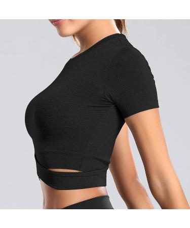 Shop Muyogrt Women's Fitness Crop Top | Breathable Yoga & Running Shirt - Sexy Lightweight Sports Top in Black - Buy Online on GoSupps.com