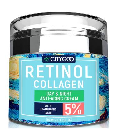 Retinol Cream for Face - Facial Moisturizer with Collagen Cream and Hyaluronic Acid, Anti-Wrinkle Reduce Fine Lines with Vitamin C+E, Day and Night Anti-Aging Cream For Women and Men -Designed in USA