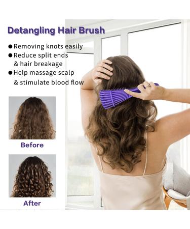 Detangling Hair Brush Set with Wide Tooth Comb and Rat Tail Comb - Purple | EZ Detangler Brush for Black Natural Hair - 5PCS Alligator Clips | Men, Women, Kids - Buy Online on GoSupps.com