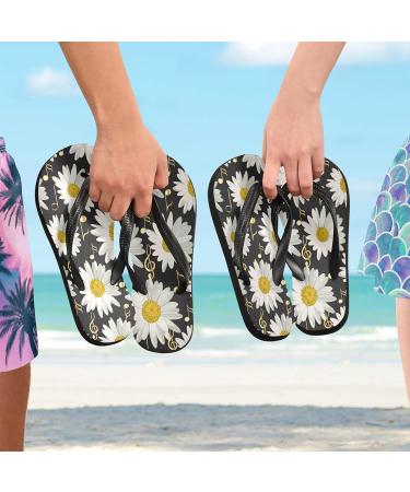Mnsruu Gold Musical Note Daisy Flip Flops | XL Sandals & Slippers for Men & Women | Perfect for Home Hotel Spa & Travel - Buy Online on GoSupps.com