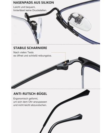 Lanomi Photochrome Reading Glasses - Lightweight Titanium Half-Frame Sunglasses with Blue Light Filter & UV400 Protection for Men & Women - Black 3.0 Dioptria - Buy Online on GoSupps.com