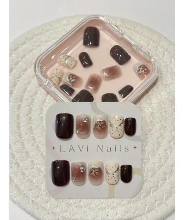 Short Squoval Round Crystal White/Burgundy Fake Press On Nail Set - Buy Online on GoSupps.com