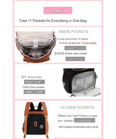 LORADI Large Capacity Diaper Bag Backpack - Water-Resistant Anti-Theft Pocket Stroller Clips - Brown | International Shipping - Buy Online on GoSupps.com