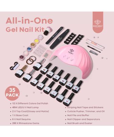 Modelones Gel Nail Polish Kit with 48W UV Light Dryer - 12 Nude Pink Neutral Colors, Glossy & Matte Top/Base Coat, Manicure Tools, Nail Art Decorations - DIY Salon Gift - Buy Online on GoSupps.com