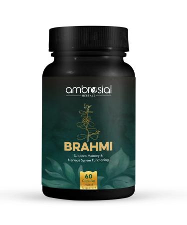 Ambrosial Brahmi Capsules 500 mg per Bacopa Monnieri Capsules | High Strength Nootropic | Nootropics Brain Supplements for Memory Focus Brain Booster & Mental Performance (Pack of 1-60 Capsules) 60 count (Pack of 1)