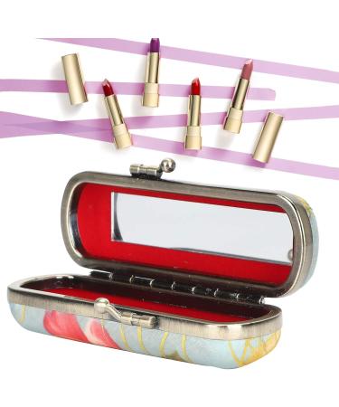 Yinhing Vintage Lipstick Holder Case with Mirror | Mini Cosmetic Storage Box | Floral Lip Gloss Purse & Jewelry Organizer for Ladies - Buy Online on GoSupps.com
