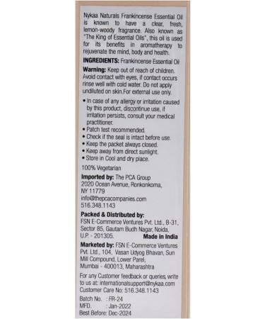 Nykaa Naturals Essential Oil - Frankincense For Women 0.33 oz Oil - Buy Online on GoSupps.com