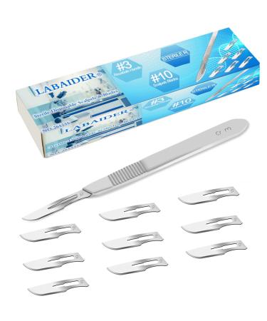 Scalpel Sterile Blades 10 10pcs Sterile Individually Foil Wrapped with 3 Scalpel Knife Handle for Biology Lab Anatomy Practicing Cutting Medical Student Sculpting Repairing 10 10-10PCS