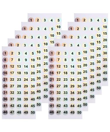 Number Stickers (Number 1-50) 500PCS Round Laser Label Sticker for Nail Polish Bottles Self Adhesive Number Tags Stickers Inventory Storage Organizing Nail Sample Swatches Sticks