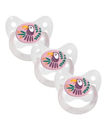 Dentistar Silikon Schnuller 3 Set- Size 1 Schnuller 0-6 months- tooth and jaw-friendly nipple with dental level- BPA-free- made in Germany- Tucan transparent