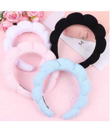 Women's Spa Headbands 4 Pack - Sponge Terry Towel Fabric Hairband Set for Skincare, Makeup, and Shower - Pink Blue White Black - Buy Online on GoSupps.com