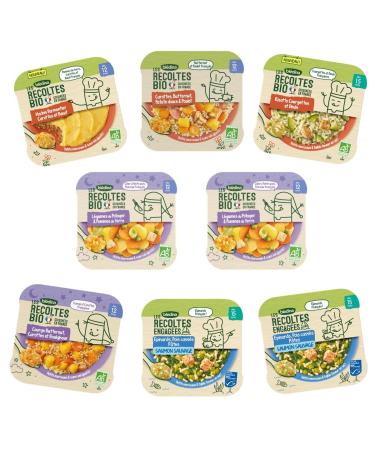 Blédina - Les Récoltes Bio - 8 organic baby dishes - Organic Blédina meals for lunch and evening - From 12 months - 6 recipes