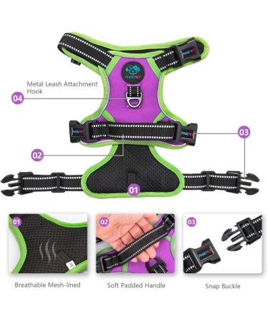 Phoepet Reflective Dog Harness with Handle - Size M (Violet) | 2 Metal Rings 3 Buckles Easy Adjustment - Perfect for Comfortable Walking - Buy Online on GoSupps.com