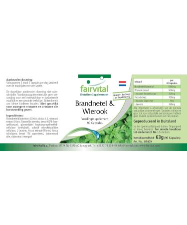 Fairvital | Nettle and incense - 20 days - VEGAN - Highly dosed - 4000mg of Nettle Leaf Extract per daily dose - 90 capsules - Boswellia serrata with at least 65% boswellic acids. - Buy Online on GoSupps.com