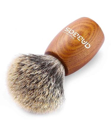 Anbbas Men's Shaving Brush Pure Badger Hair Brush with Natural Manchurian Ash Wood Handle for Wet Close Shave Brown